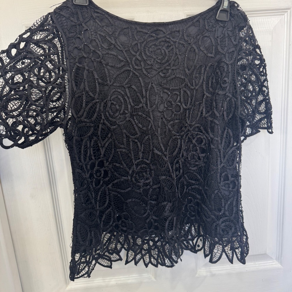 Silken Poetry 100% Silk Hand Crochet Top Womens Small - Picture 4 of 6